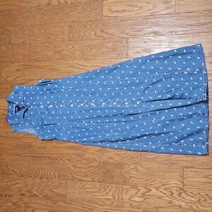 Vintage Y2K 90s Solutions Cotton Denim Floral Embroidered Maxi Dress Sz Medium